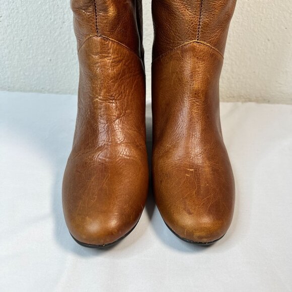 Steven Steve Madden Intyre Over the Knee Boots Leather Cognac Brown Wedge Heel 8 - Picture 9 of 16